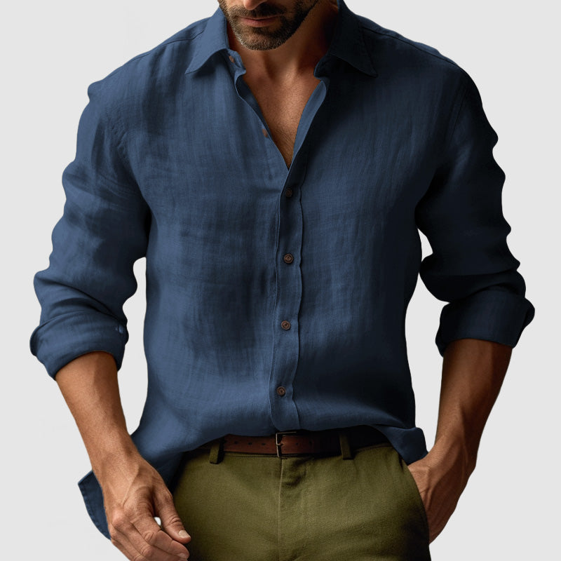 Camicia in Lino Vintage a Maniche Lunghe